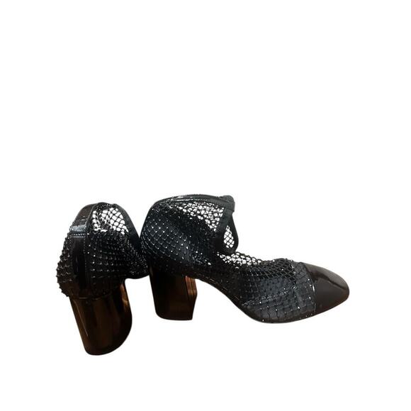 Steve Madden Women’s 9.5 Sparkly Rhinestone Mesh Black Patent Block Heel Boots - Picture 3 of 7